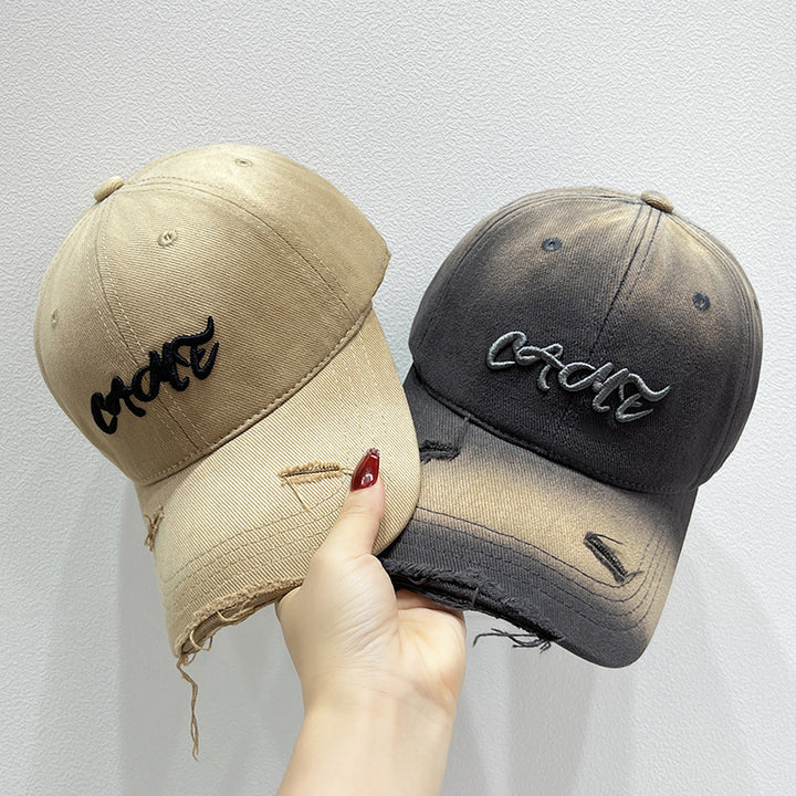 Men's Distressed Front Embroidered Baseball Cap Bowlift