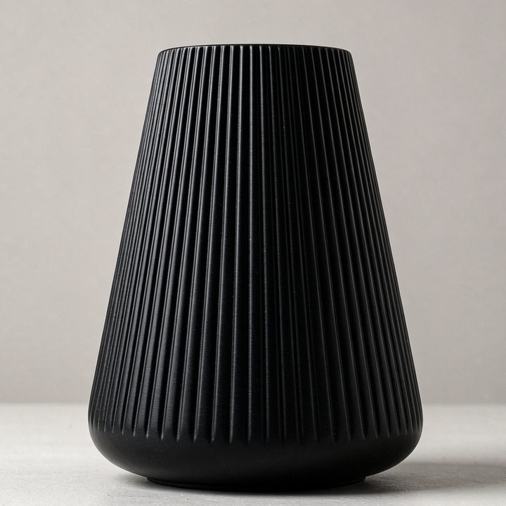 Modern Vertical Ribbed Ceramic Vase Bowlift