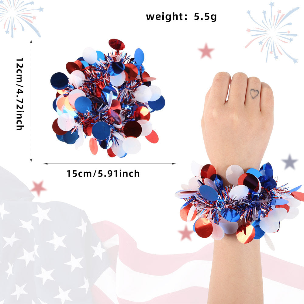 Independence Day festive tinsel pom-pom elastic wrist cuff Bowlift