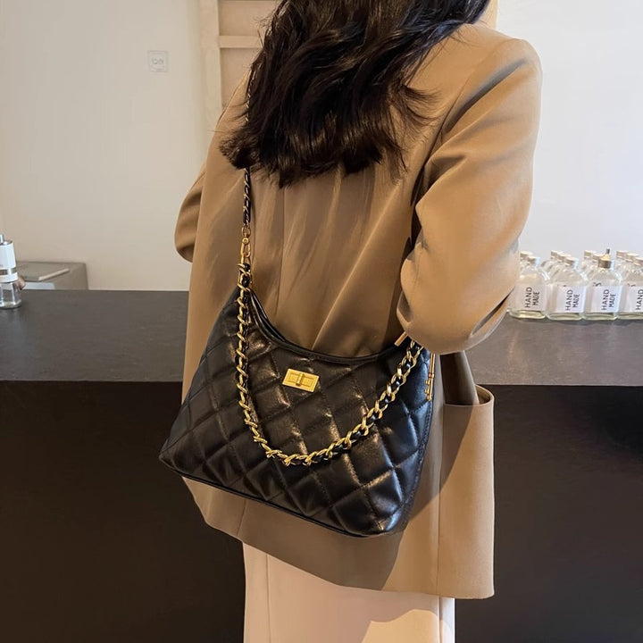 Elegant Chain-Embellished Hobo Bag Bowlift