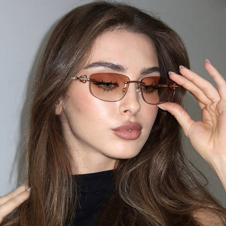 Ladies elegant semi-rimless glasses with luxurious metal frame and transparent lenses Bowlift