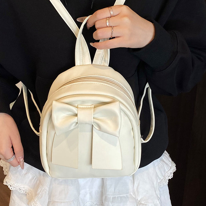 Bow-Accented Faux Leather Mini Backpack