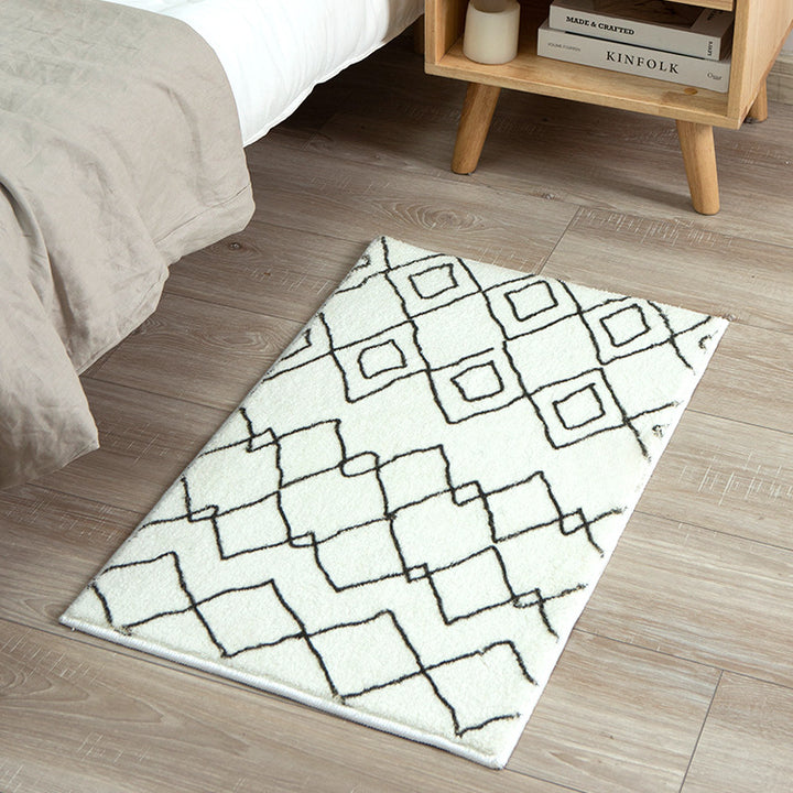 Soft high-pile bath mat rug with Berber-inspired diamond pattern Bowlift