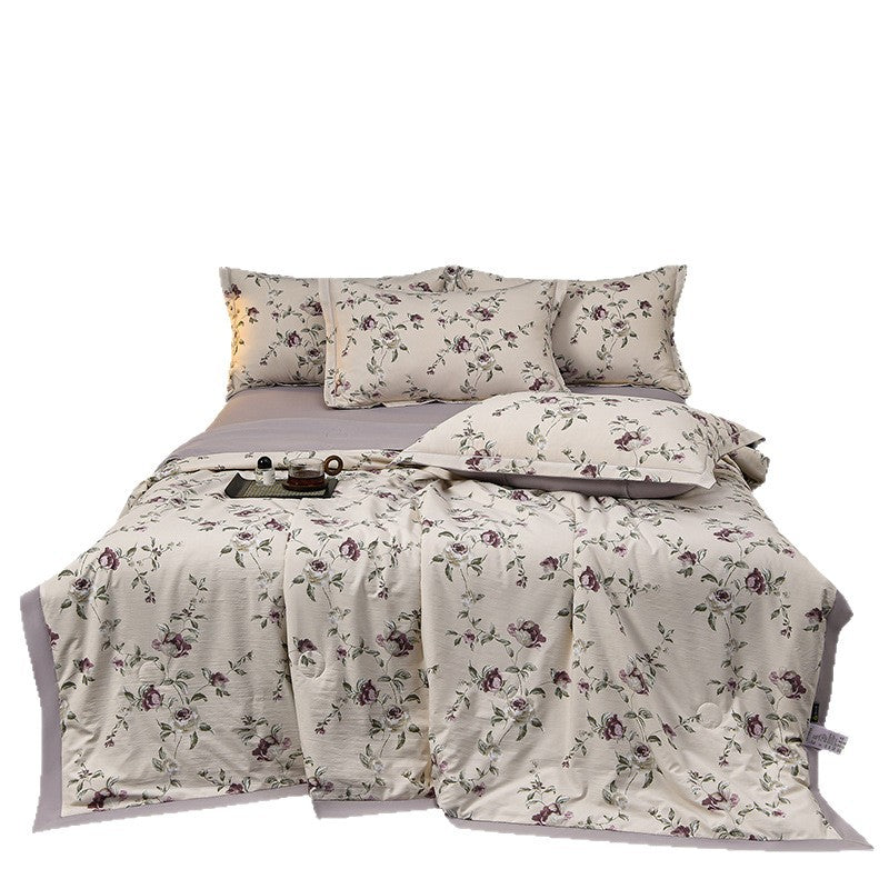 Floral Cotton Sateen Duvet Cover Set With Piped Border And Matching Pillow Shams