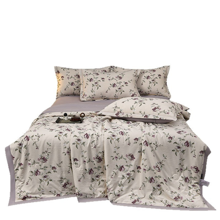 Floral Cotton Sateen Duvet Cover Set With Piped Border And Matching Pillow Shams