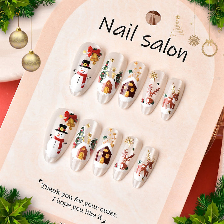 Festive Winter-Themed Press-On Nail Art Bowlift