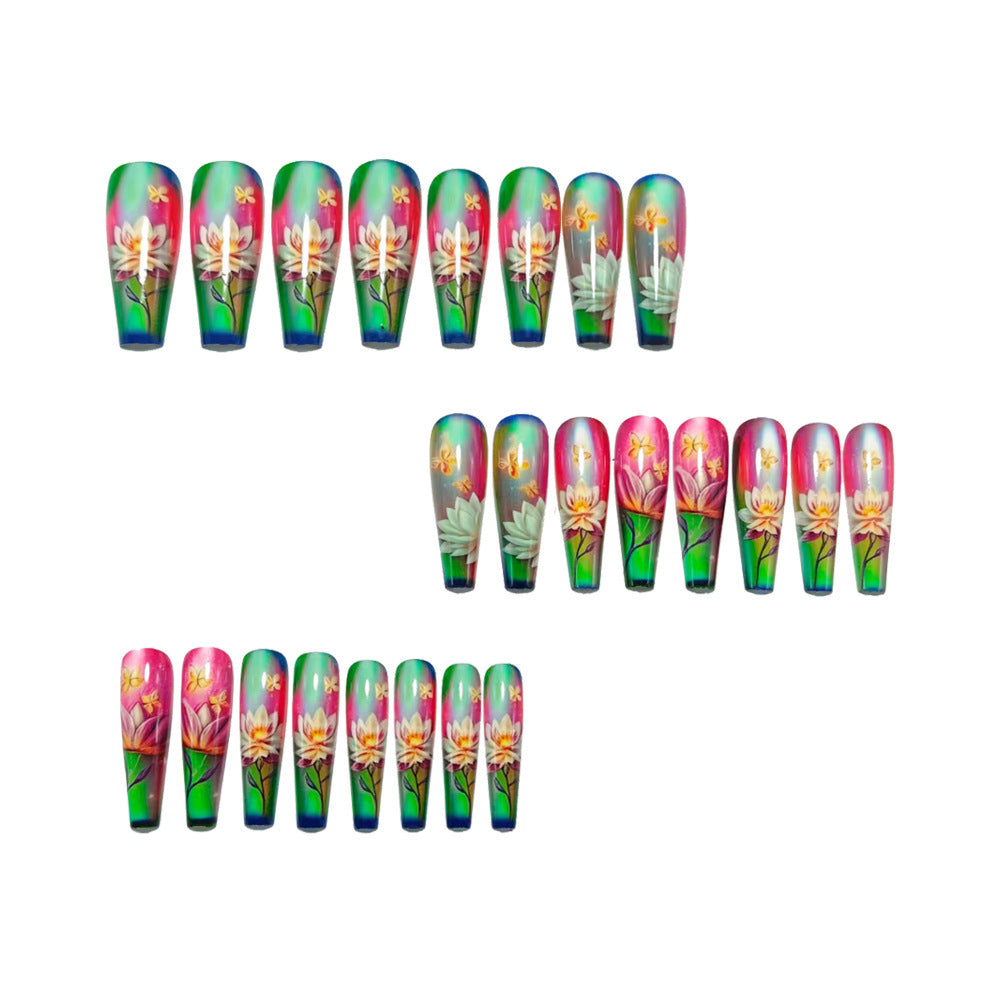 Artificial nails with elegant floral pattern and high-gloss finish Bowlift