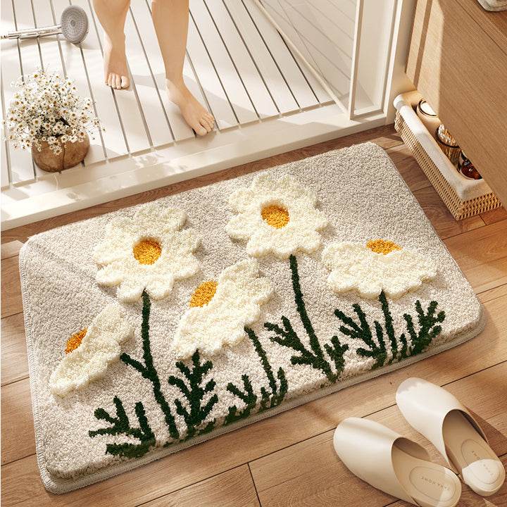 Plush Floral Design Bath Mat Bowlift