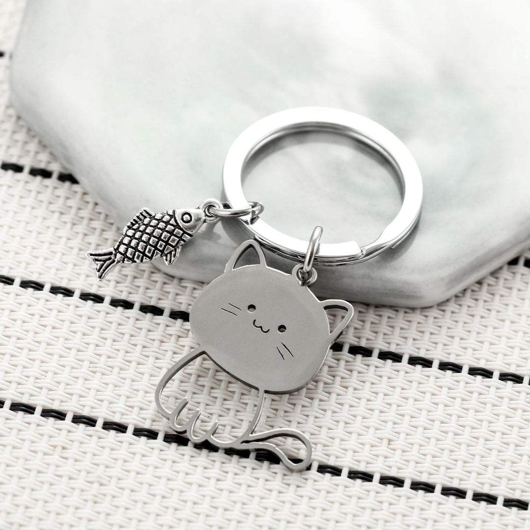 Cute Cat and Fish Charm Keychain Bowlift
