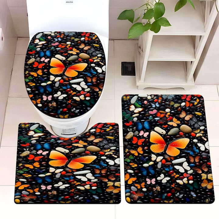 Decorative Rock and Butterfly Bathroom Mat Set Bowlift