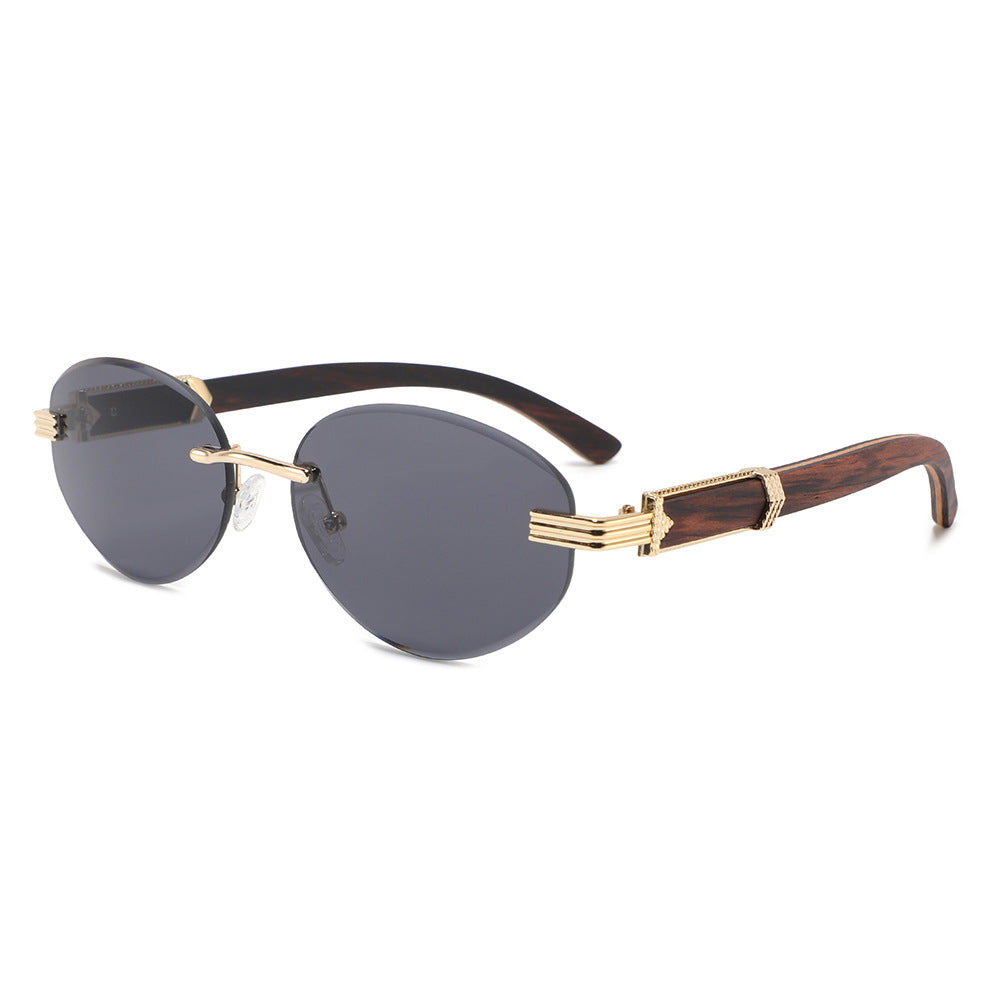 Rimless oversized cat eye polarized sunglasses with wood-effect temples Bowlift