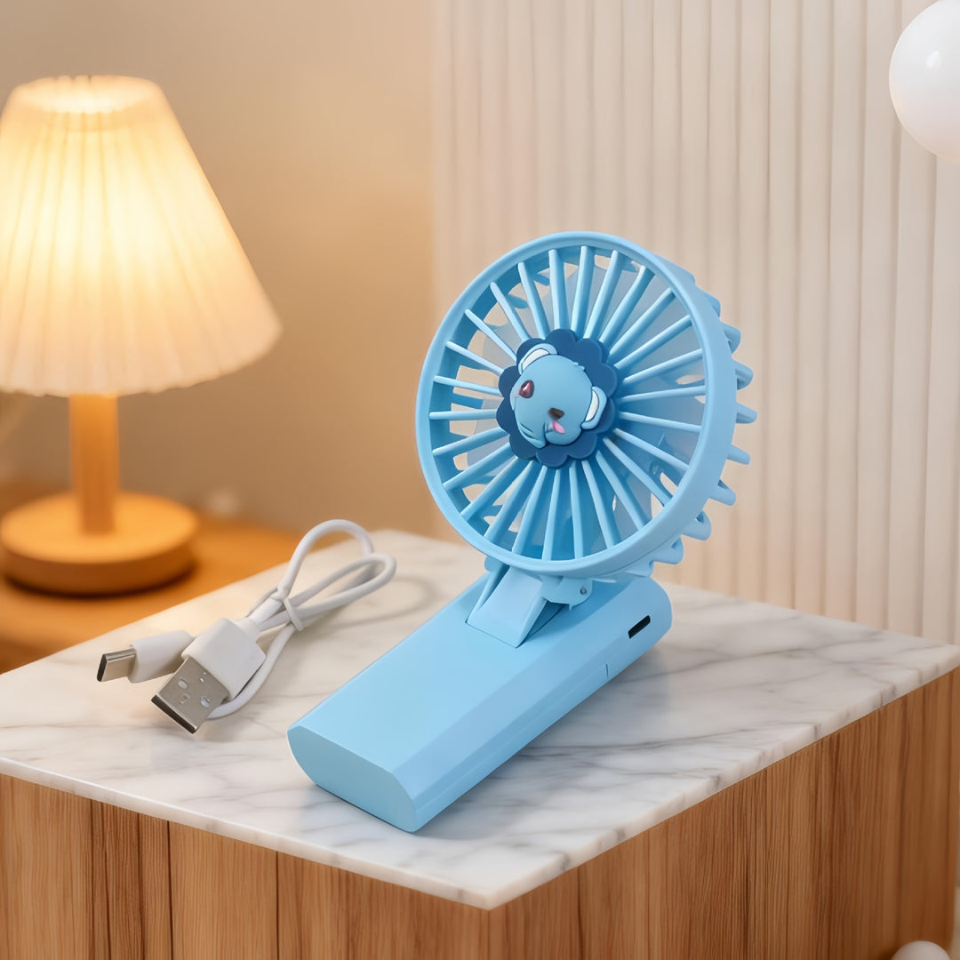 Portable Mini Hand Fan with Animal Motif Bowlift