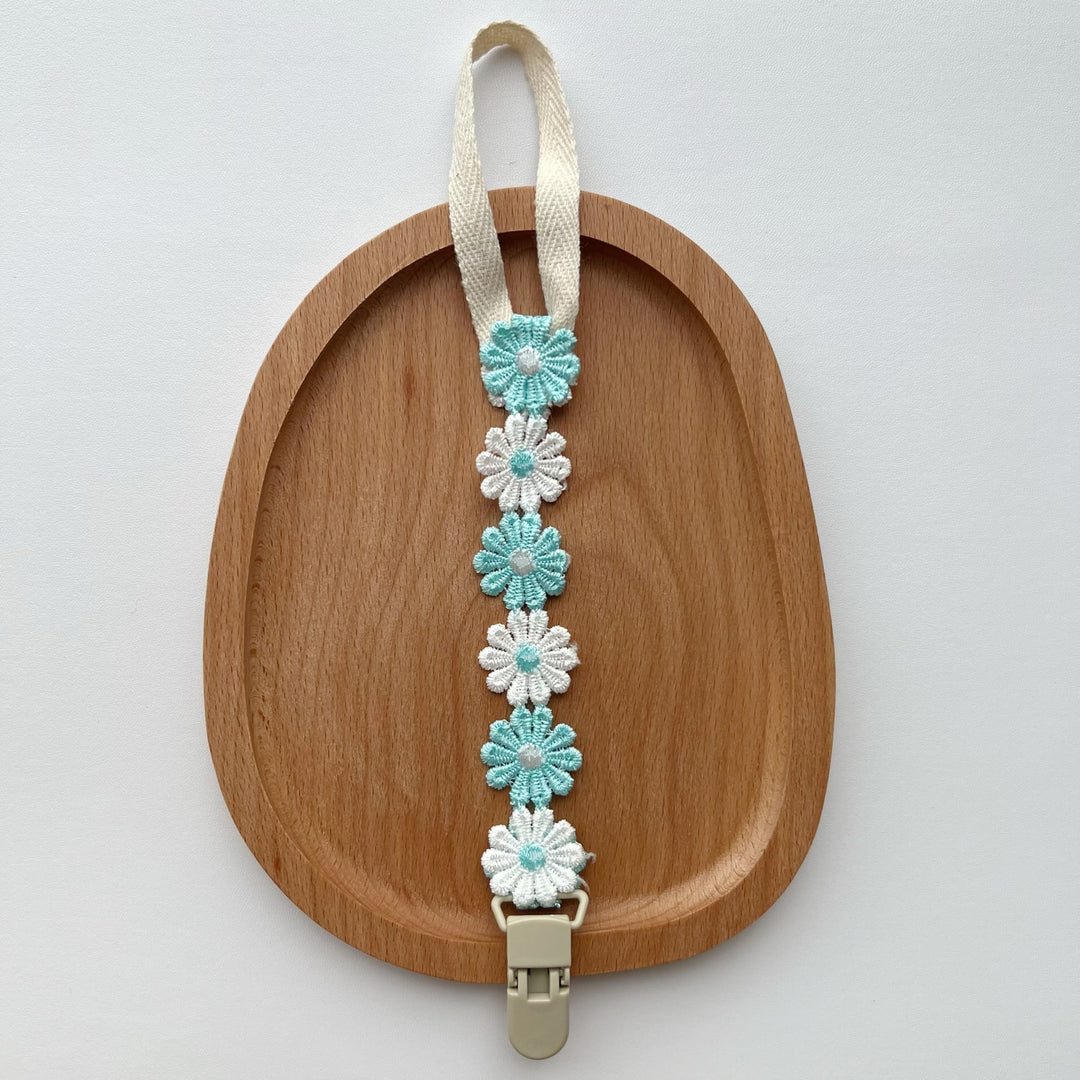 Embroidered Daisy Cotton Pacifier Leash with Safety Clip