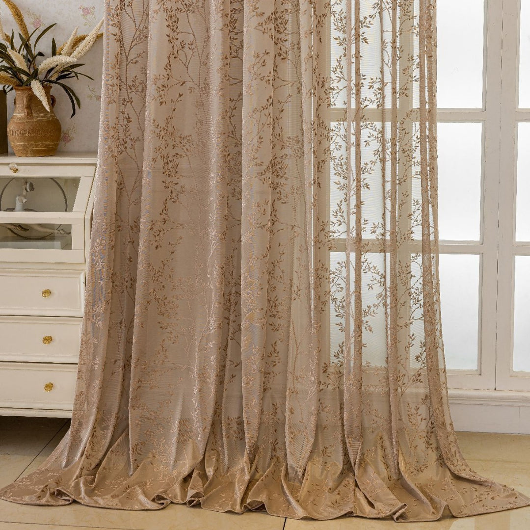 WoFloral Embroidered Sheer Curtain Bowlift