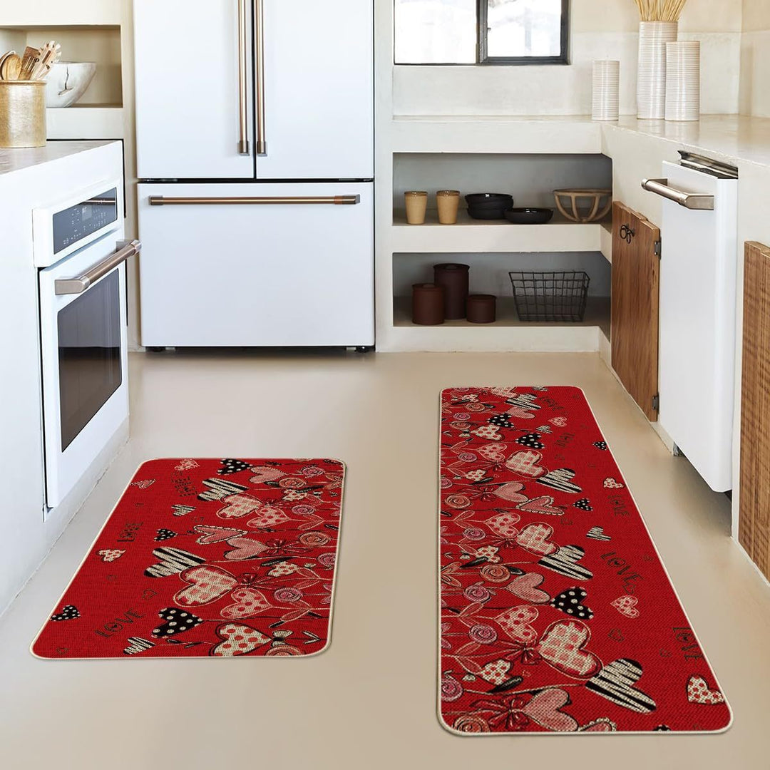 Heart-Themed Kitchen Runner Mat Bowlift