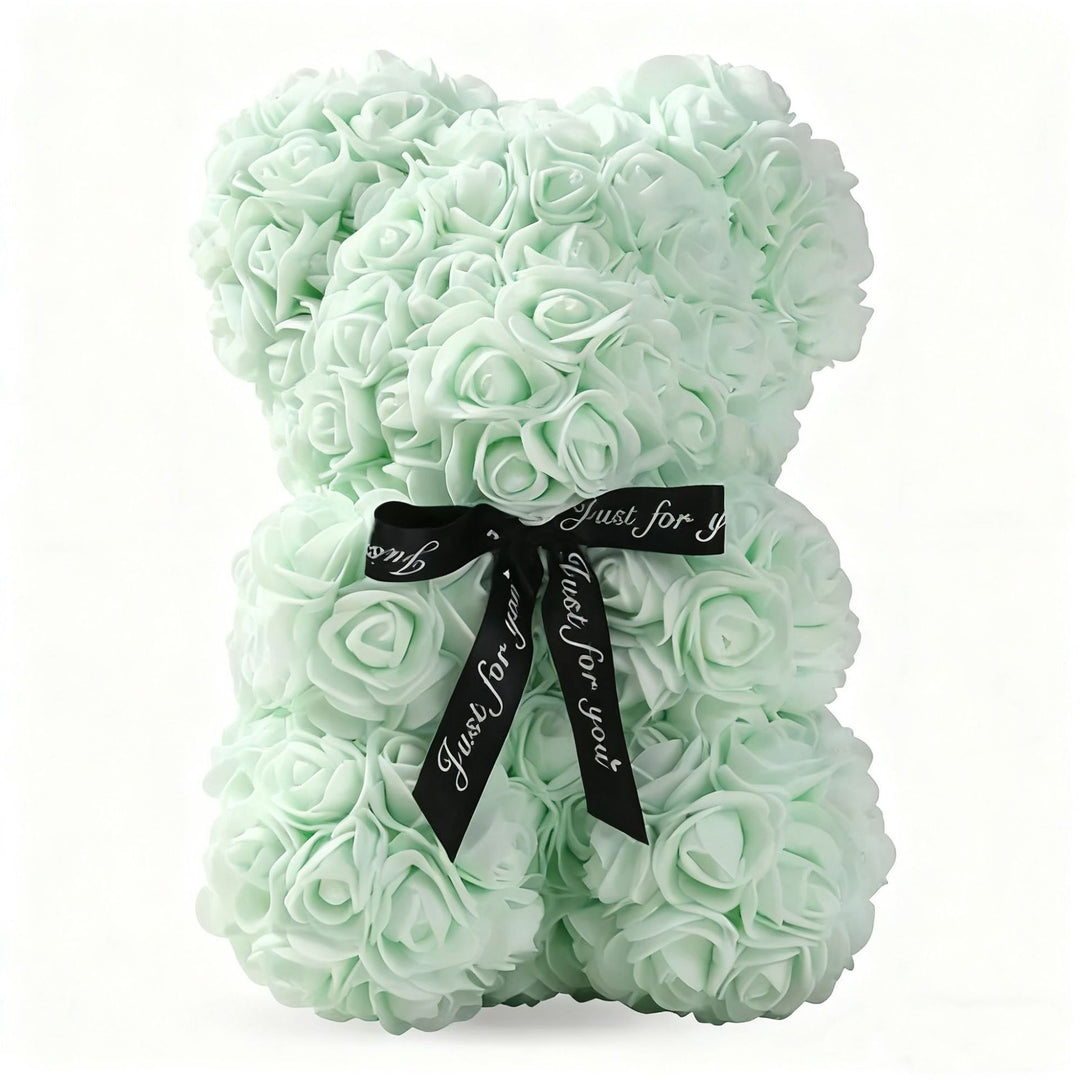 Handcrafted Foam Rose Teddy Bear Gift Sculpture With Satin Ribbon