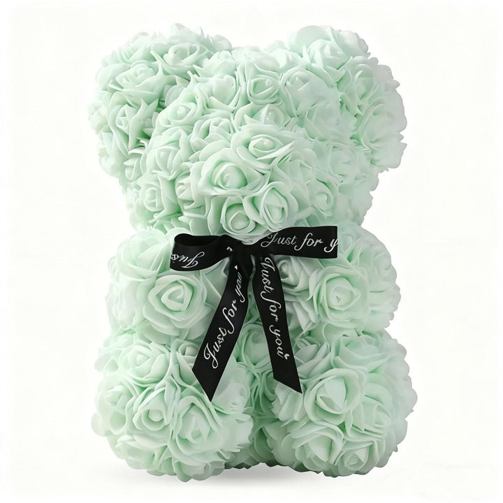 Handcrafted Foam Rose Teddy Bear Gift Sculpture With Satin Ribbon