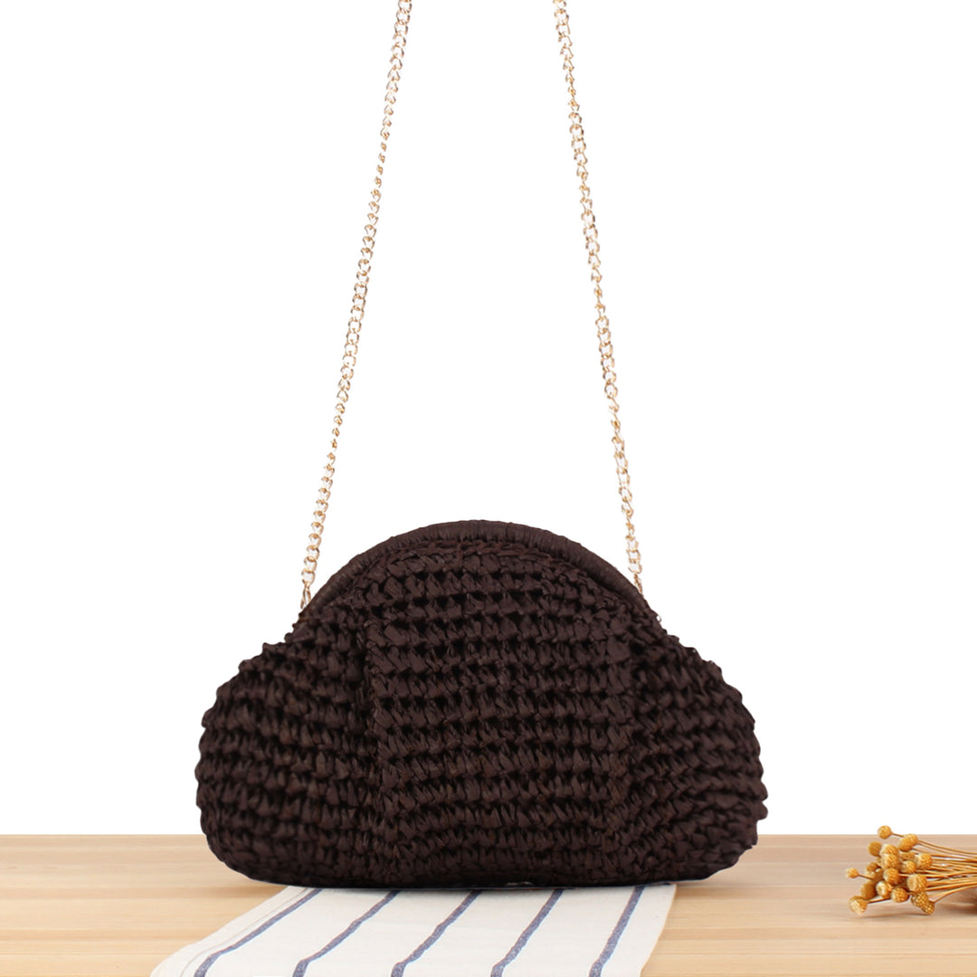 Handbag Made of High-Quality Natural Material with Silver Chain Strap Bowlift