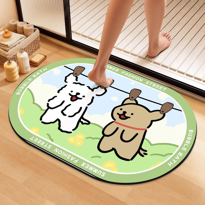 Playful Cartoon Dog Bath Mat Bowlift