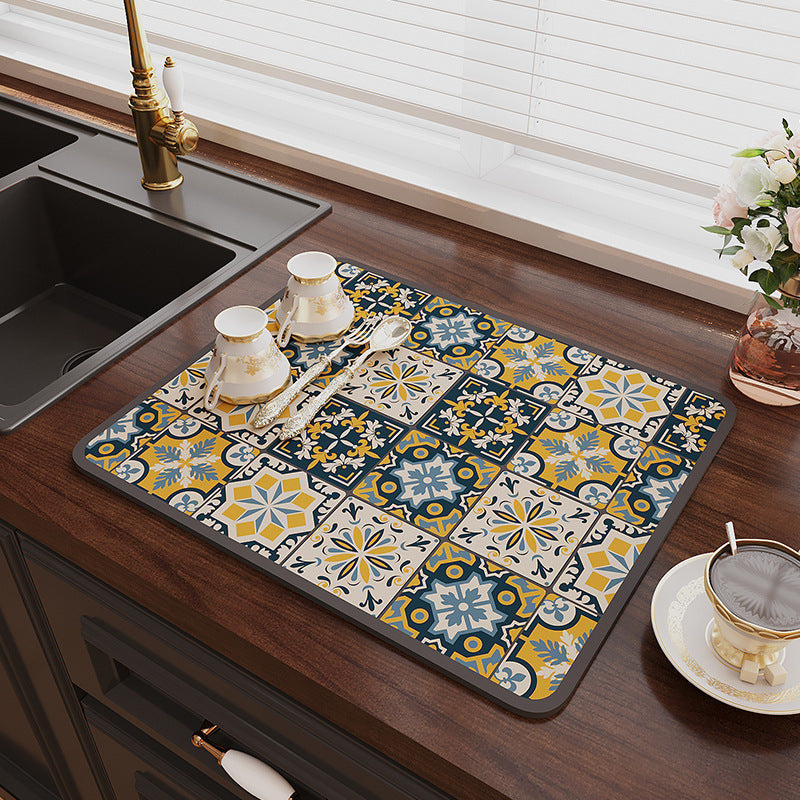 Vintage Mosaic Kitchen Counter Mat Bowlift