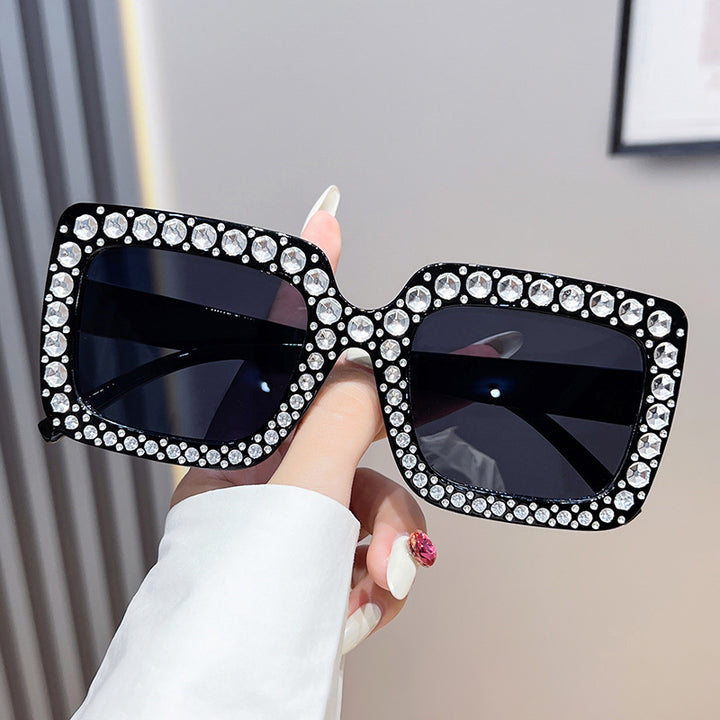 Glamorous Rhinestone-Embellished Square Sunglasses Bowlift