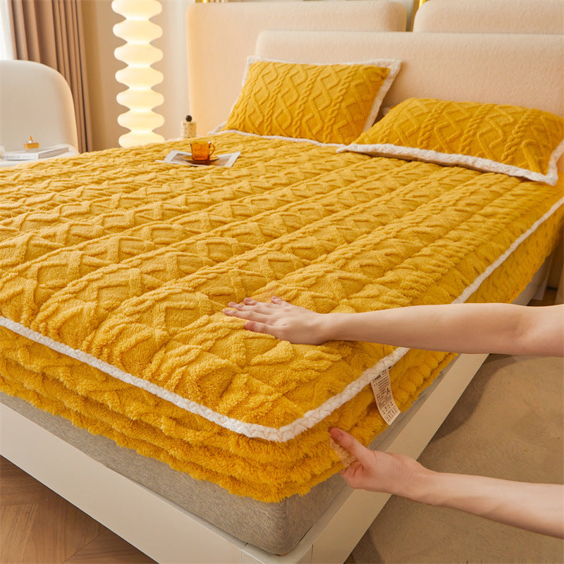 Plush Sherpa Quilted Mattress Topper With Deep-Skirt Non-Slip Fit And Embossed Cable Texture