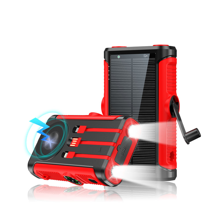 Portable solar battery with integrated hand crank charger Bowlift