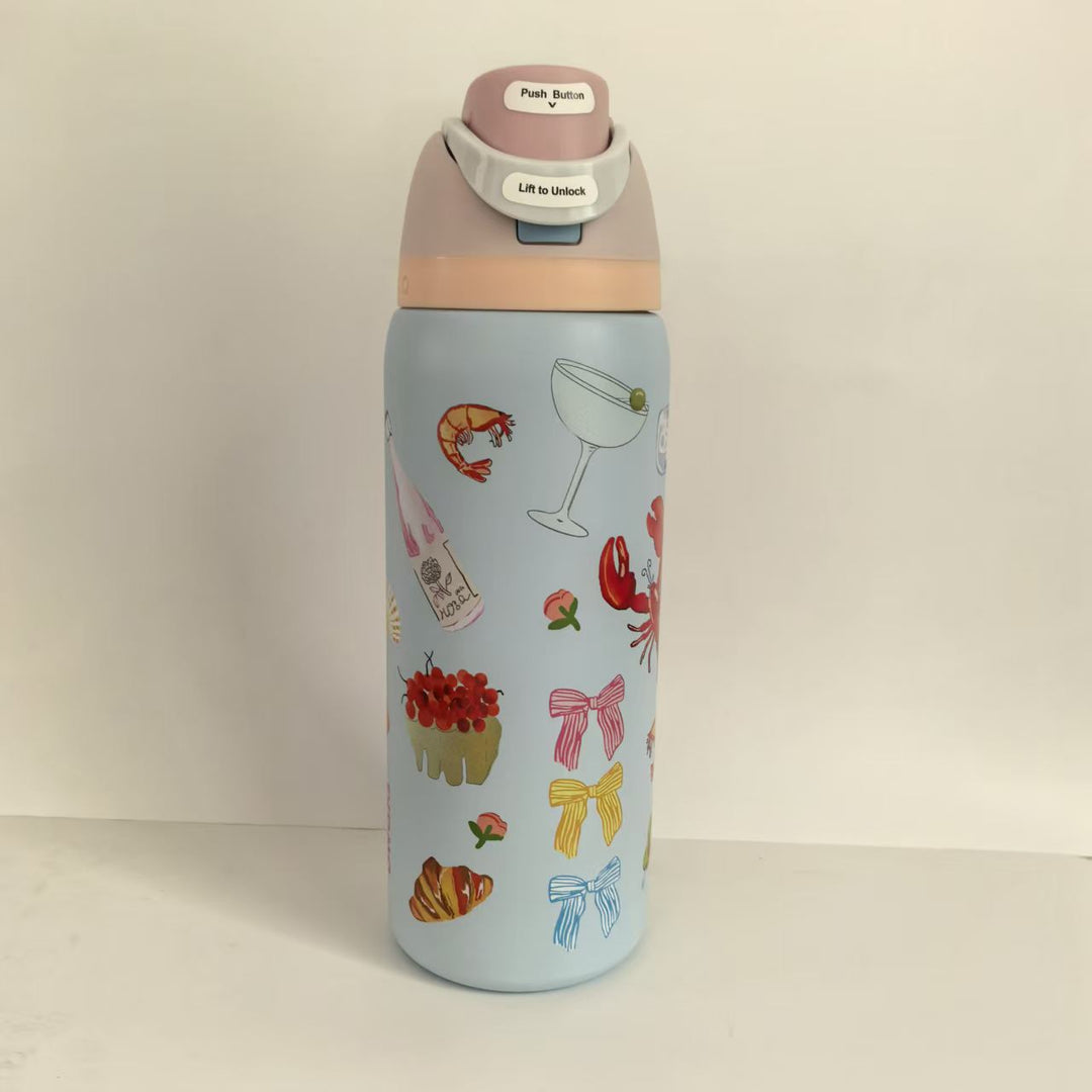 Double-Wall Vacuum Insulated Stainless Steel Travel Bottle With Flip Straw Leakproof Lid And Character Print
