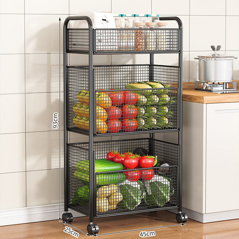 Rolling Kitchen Storage Cart with Mesh Baskets Bowlift