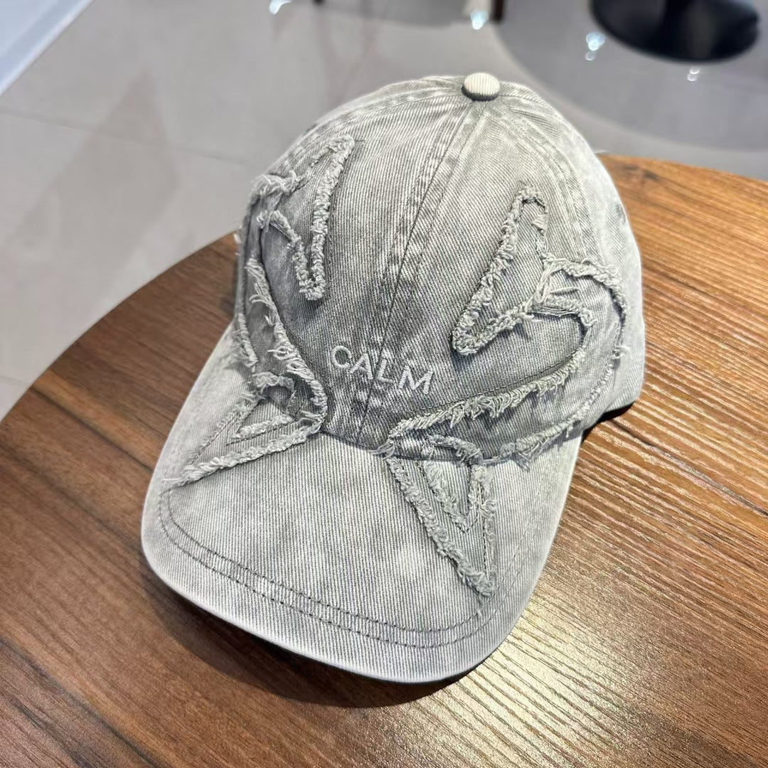 Unisex Distressed Denim Embroidered Cap Bowlift