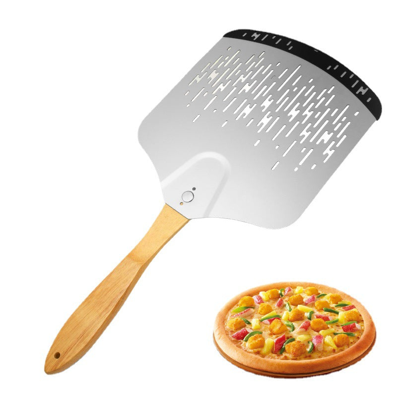 Perforated Stainless Steel Pizza Peel with Ergonomic Wooden Handle Bowlift