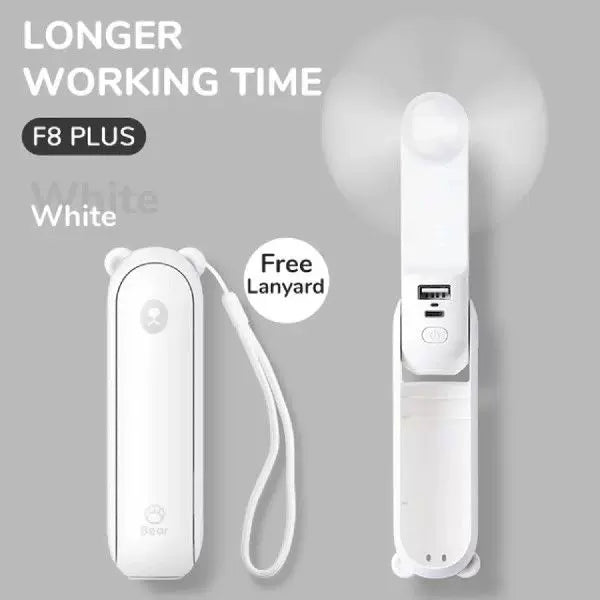 Unisex One Size Folding Rechargeable Portable Mini Fan with Integrated USB Power Bank and Lanyard Bowlift
