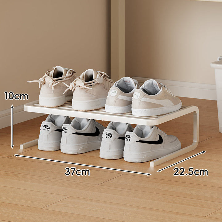 Compact Low-Profile Two-Level Metal Shoe Organizer Rack