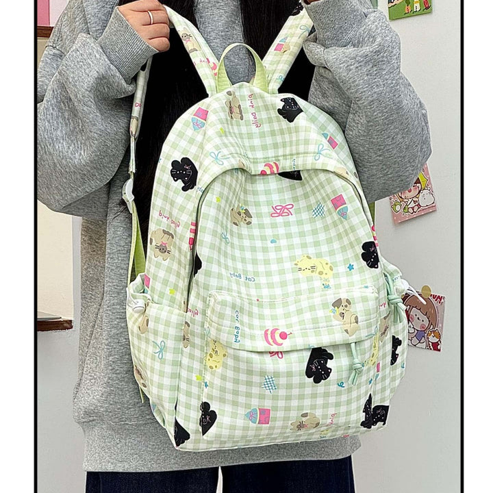Backpack with Creative Checkered Pattern and Playful Appliqués Bowlift