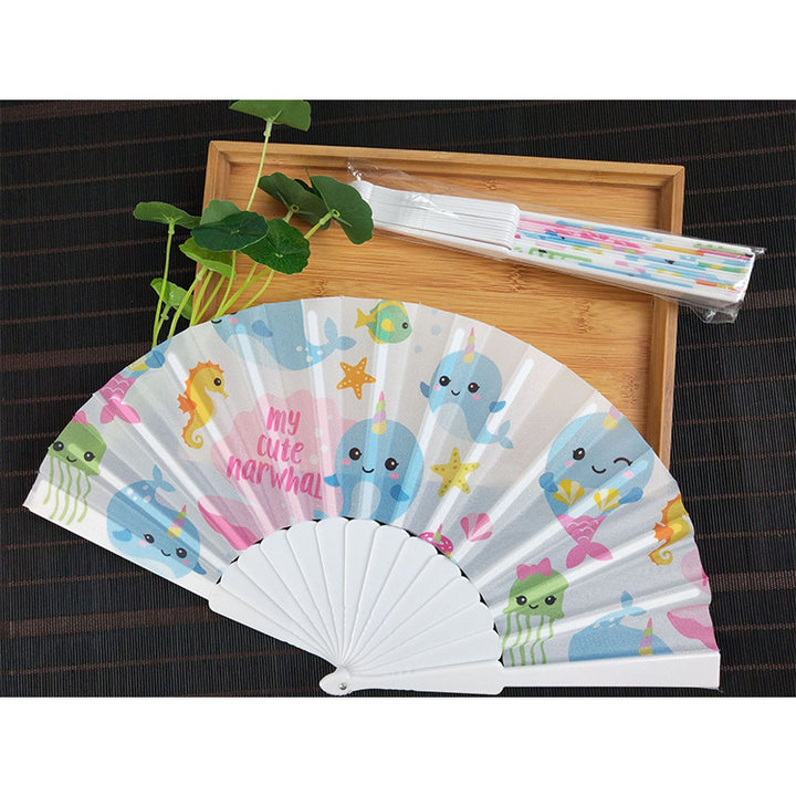 Women folding hand fan with shimmering scale pattern Bowlift