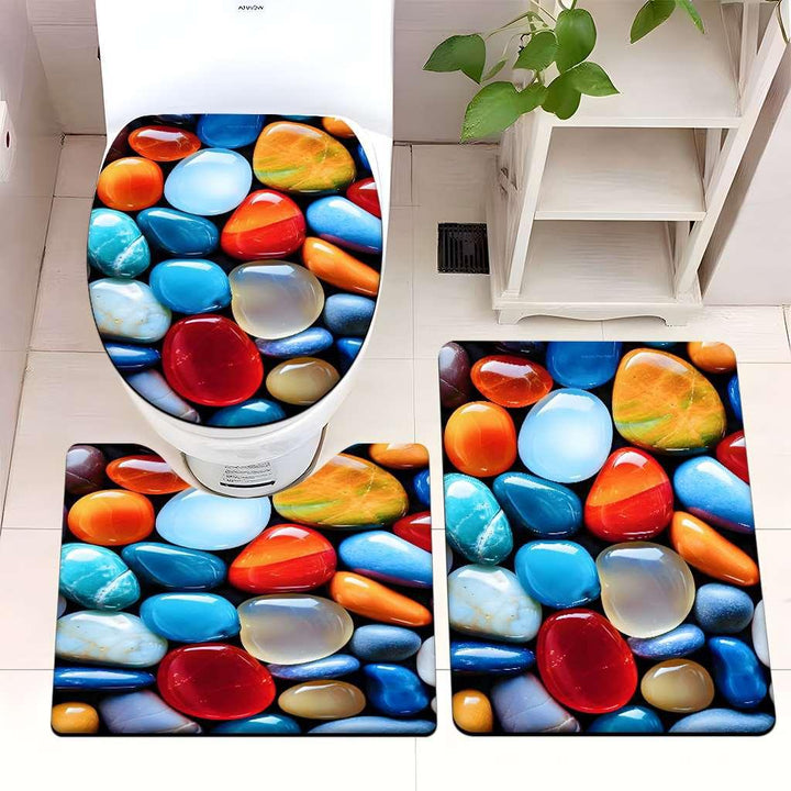 Decorative Rock and Butterfly Bathroom Mat Set Bowlift