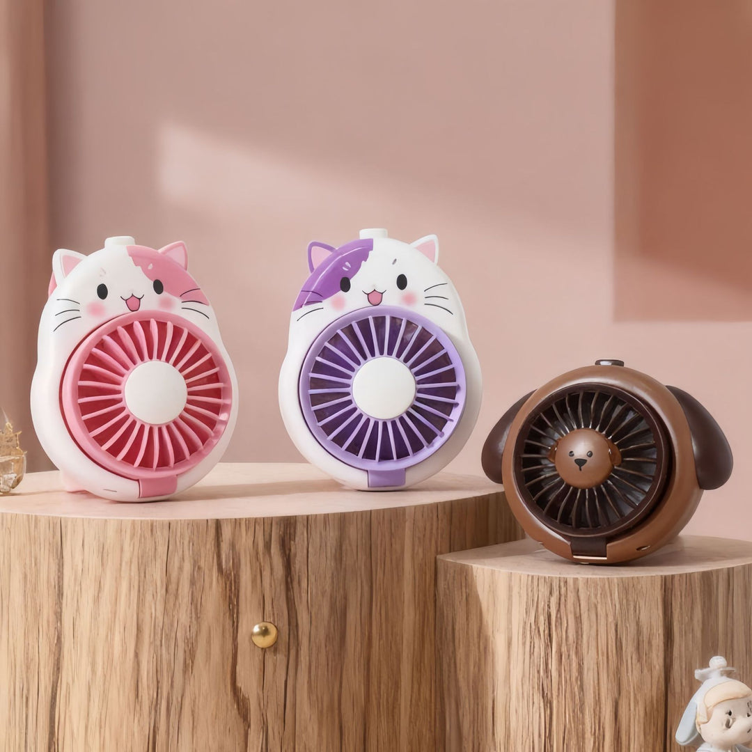 Women's Portable Hand Fan in Playful Dog Design Bowlift
