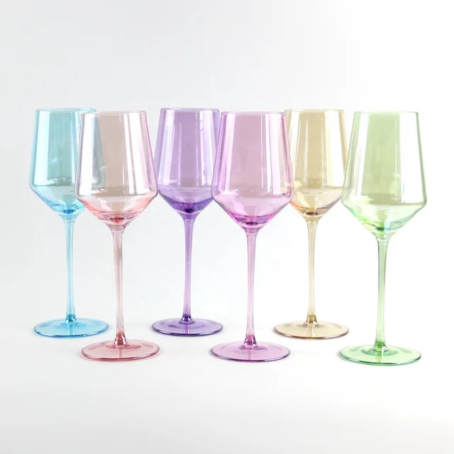 Angular Tulip-Shaped Stemmed Wine Glass Set With Long Tapered Stems