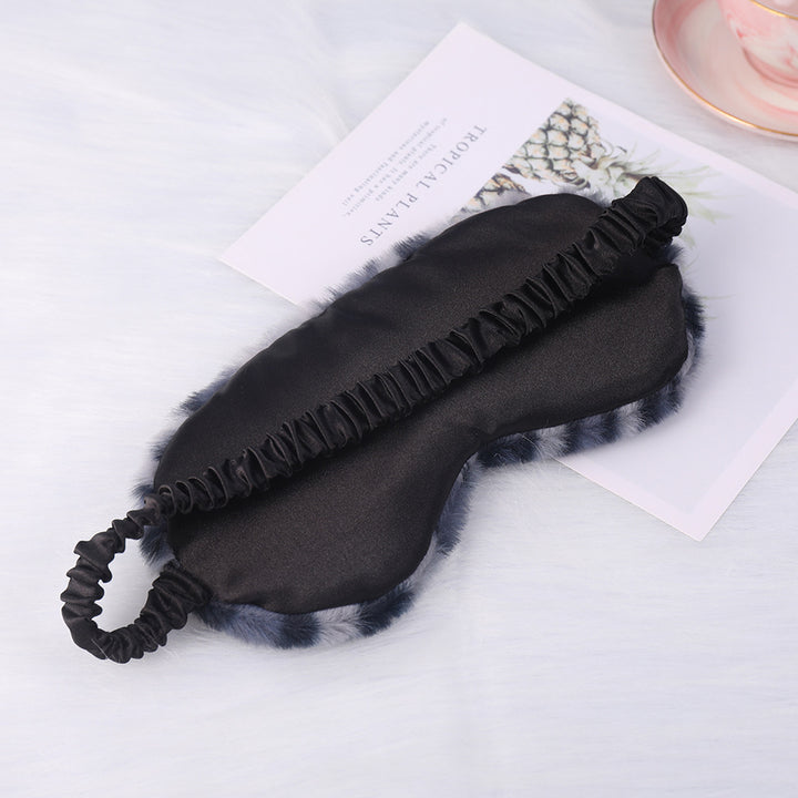 Women's luxury faux fur sleep mask with leopard print, extra soft padding and elastic comfort band Bowlift