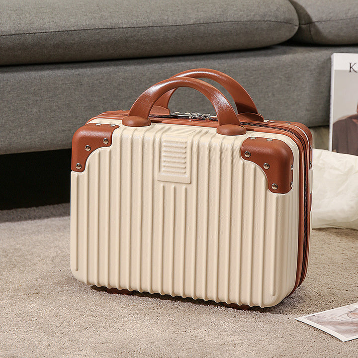 compact hard-shell travel vanity cosmetic and tech organizer with ribbed shell reinforced corners removable padded insert Bowlift