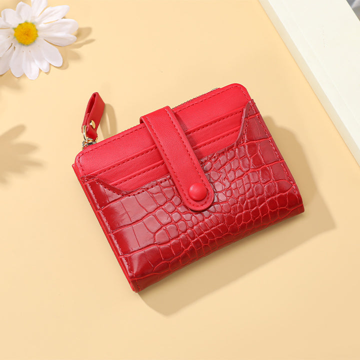 Compact Crocodile-Texture Zip Card Wallet Bowlift