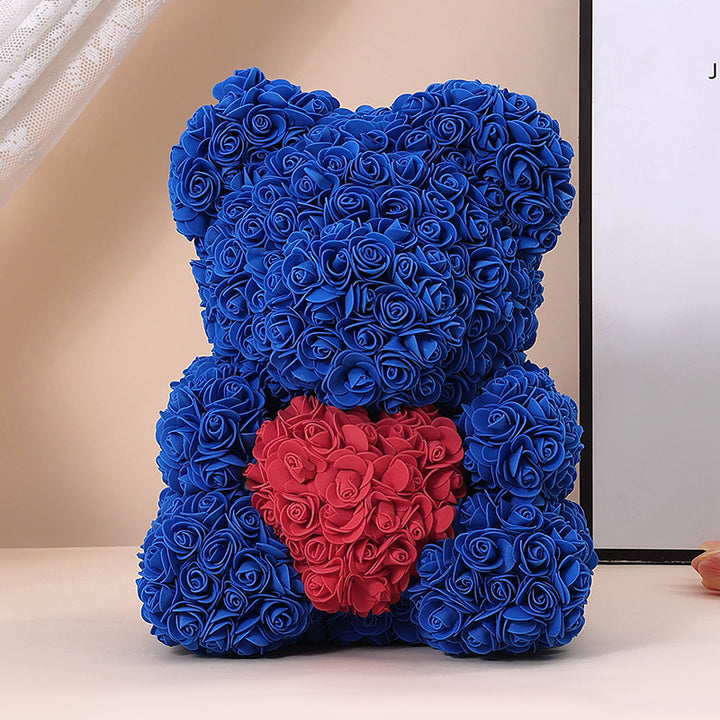 Handcrafted Rose-Foam Teddy Bear Gift Sculpture With Heart Accent