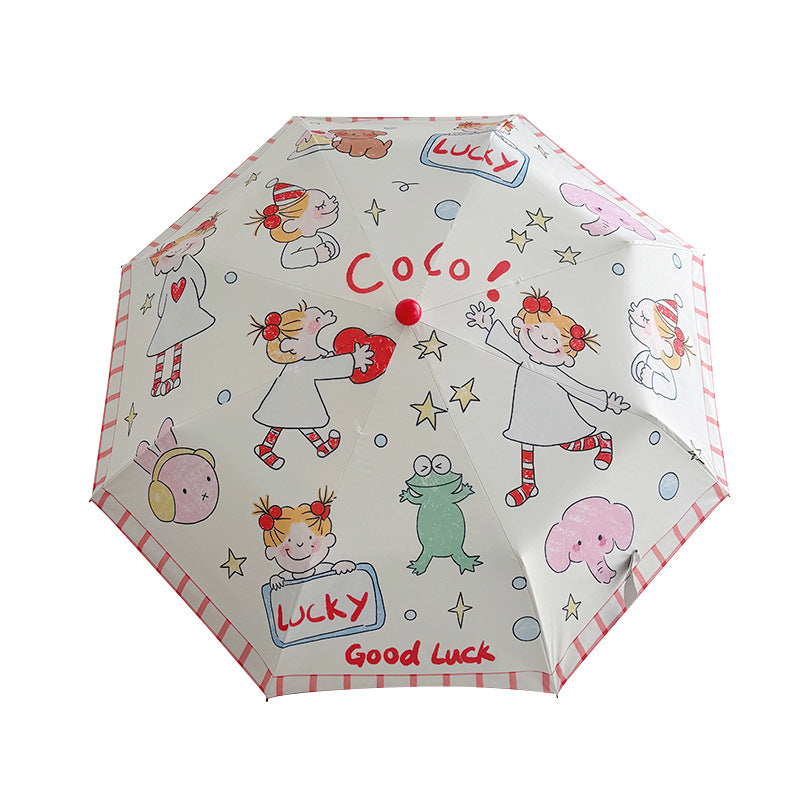 Ladies folding umbrella with playful children's motif Bowlift