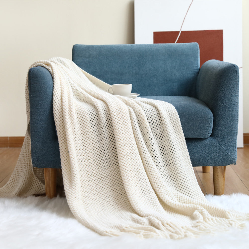 Cozy Waffle Knit Throw Blanket Bowlift