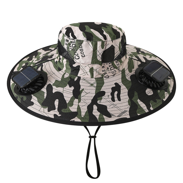 Wide sun hat with integrated solar fans breathable mesh adjustable chin strap Bowlift
