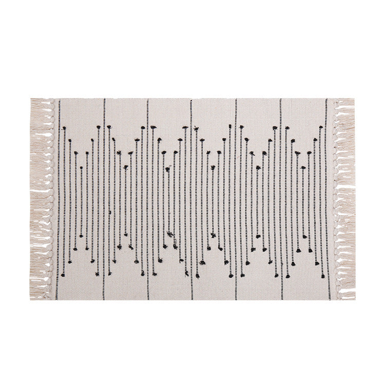 Cotton runner rug with fringes and geometric texture pattern Bowlift