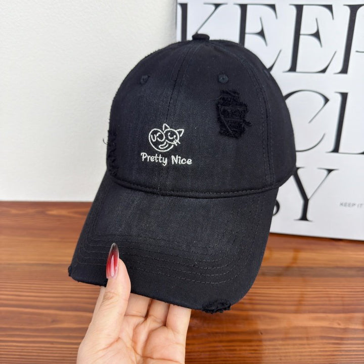 Women's Distressed Casual Embroidered Baseball Cap Bowlift