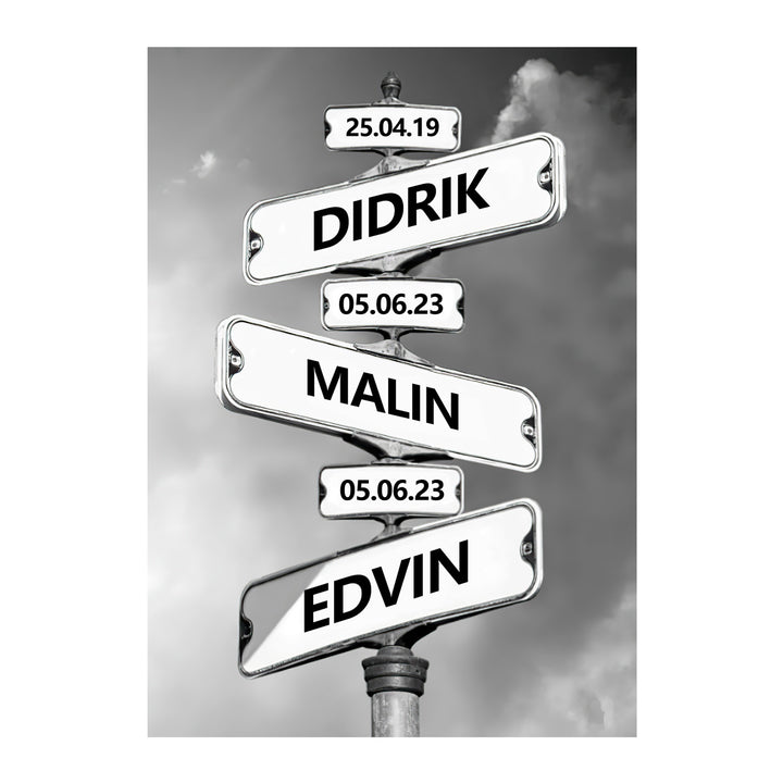 Customizable Directional Street Sign Wall Plaque With Removable Name Panels And Date Tags