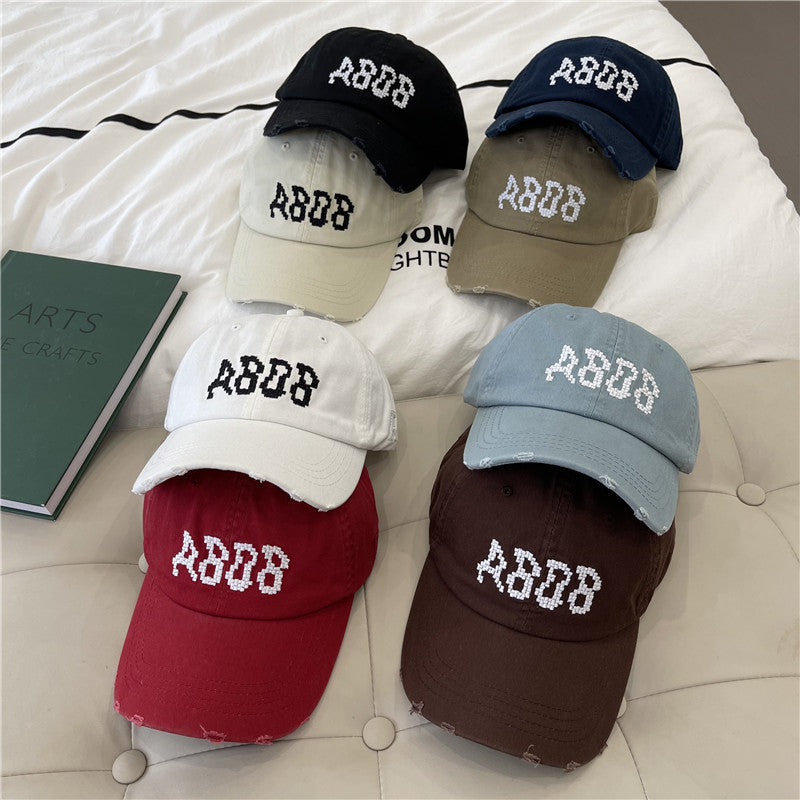 Women's Distressed Cotton Baseball Cap with Graphic Detailing Bowlift