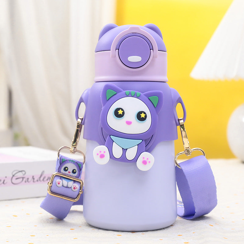 Women's insulated drinking bottle with cute animal design and practical carrying strap Bowlift